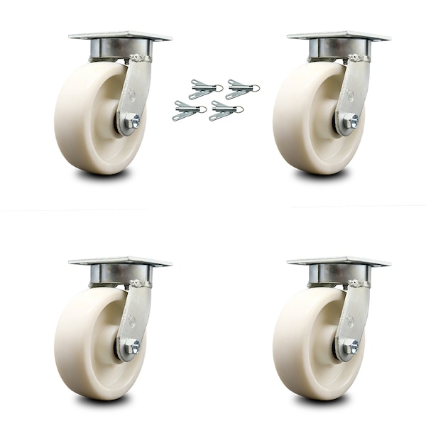 6 Inch Kingpinless Nylon Wheel Swivel Caster Set with Swivel Lock